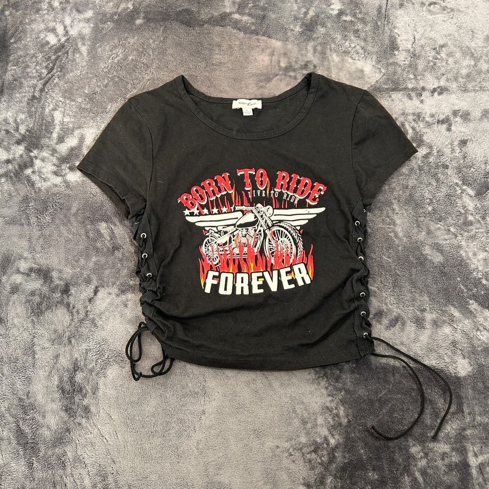 Ruby & Lace Cropped Top Womens Large Black Born To Ride Forever Corset‎ Detail